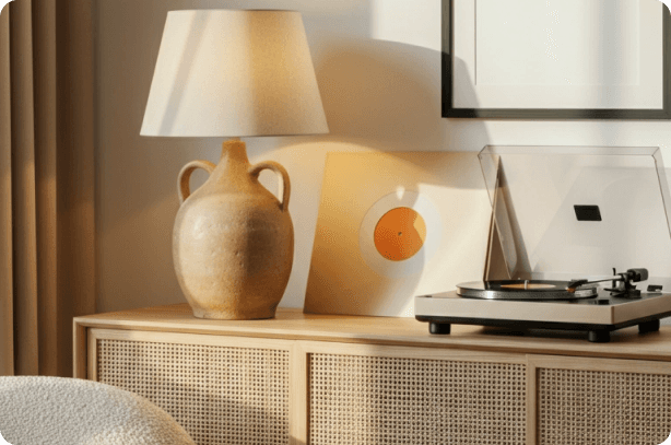 Modern interior with warm lighting